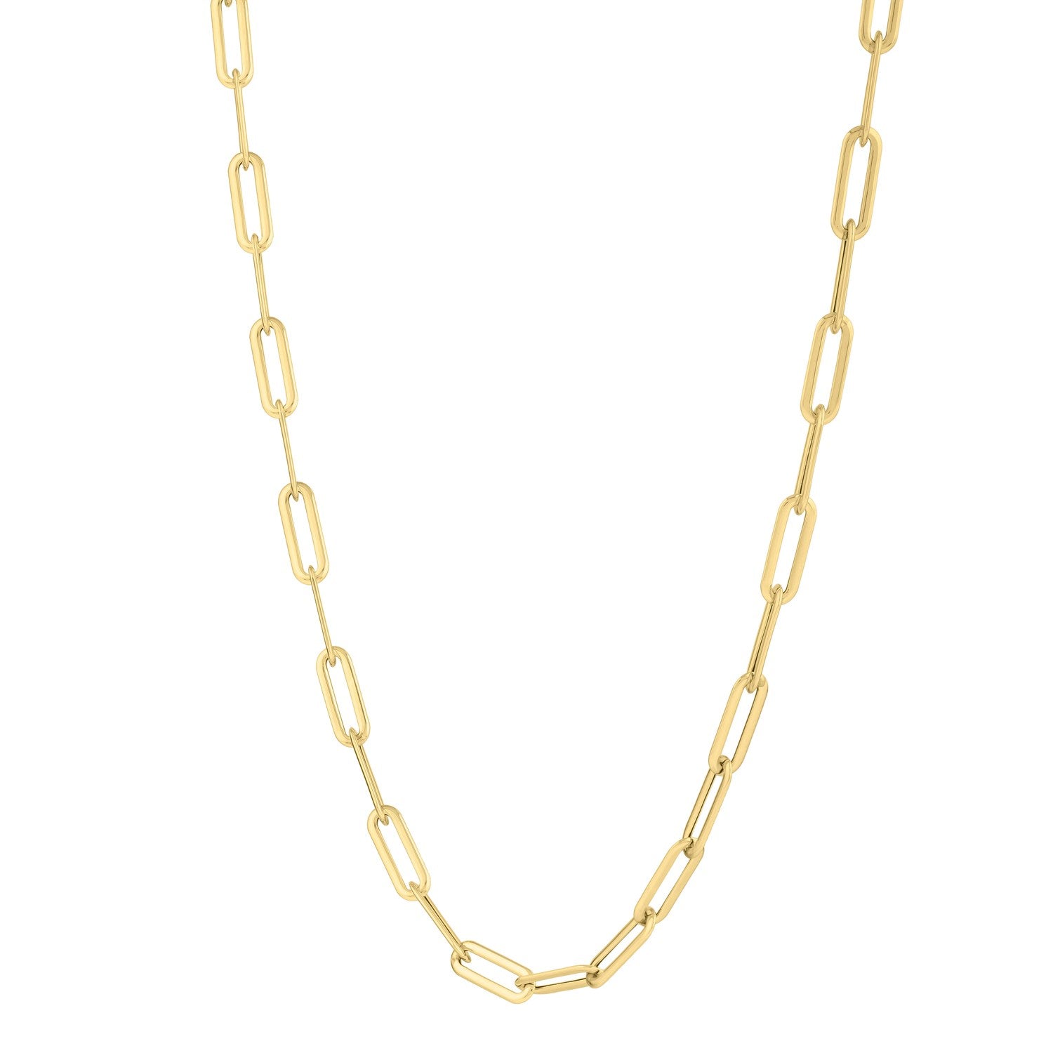 Long Domed Paperclip Necklace in 14K Yellow Gold (4.80 mm) in a sleek high-contrast midnight luxury editorial style